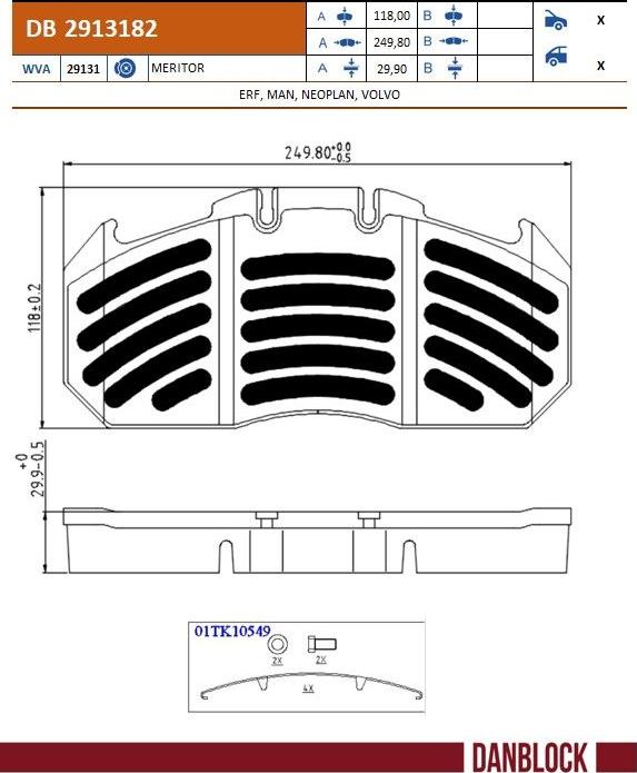 DANBLOCK DB 2913182 - Гальмівні колодки, дискові гальма autozip.com.ua