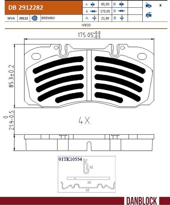 DANBLOCK DB 2912282 - Гальмівні колодки, дискові гальма autozip.com.ua