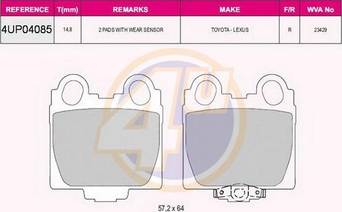 4U 4UP04085 - Гальмівні колодки, дискові гальма autozip.com.ua