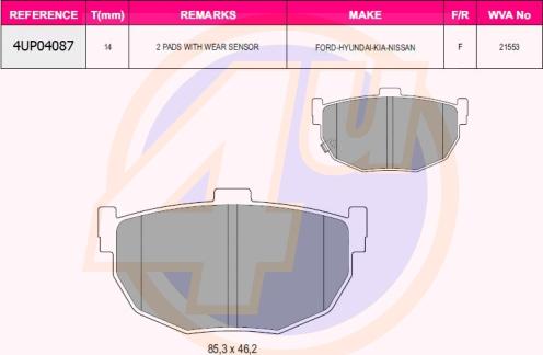 4U 4UP04087 - Гальмівні колодки, дискові гальма autozip.com.ua