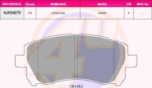 4U 4UP04079 - Гальмівні колодки, дискові гальма autozip.com.ua