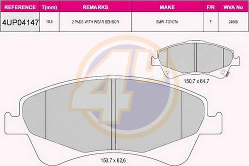 4U 4UP04147 - Гальмівні колодки, дискові гальма autozip.com.ua