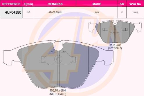 4U 4UP04180 - Гальмівні колодки, дискові гальма autozip.com.ua