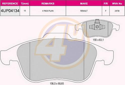 4U 4UP04134 - Гальмівні колодки, дискові гальма autozip.com.ua