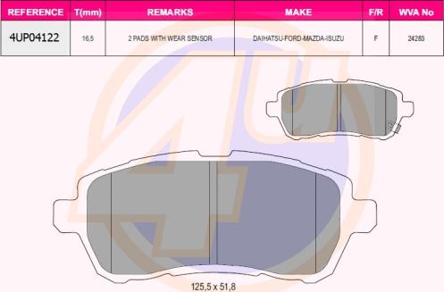 4U 4UP04122 - Гальмівні колодки, дискові гальма autozip.com.ua