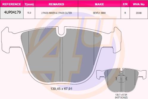 4U 4UP04179 - Гальмівні колодки, дискові гальма autozip.com.ua