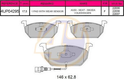 4U 4UP04295 - Гальмівні колодки, дискові гальма autozip.com.ua