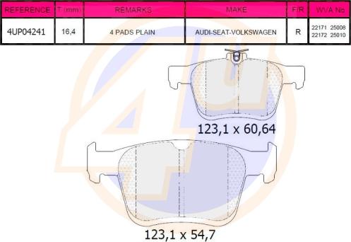 4U 4UP04241 - Гальмівні колодки, дискові гальма autozip.com.ua