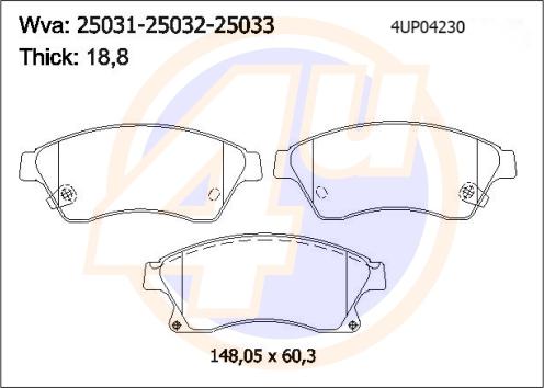 4U 4UP04230 - Гальмівні колодки, дискові гальма autozip.com.ua