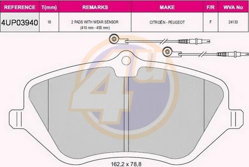 4U 4UP03940 - Гальмівні колодки, дискові гальма autozip.com.ua