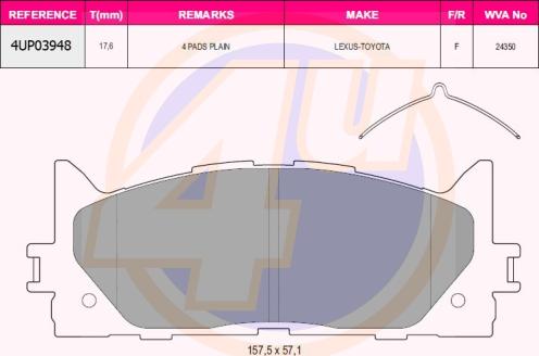 4U 4UP03948 - Гальмівні колодки, дискові гальма autozip.com.ua