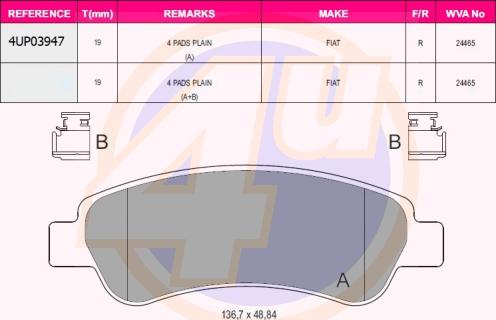 4U 4UP03947 - Гальмівні колодки, дискові гальма autozip.com.ua