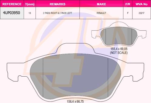 4U 4UP03950 - Гальмівні колодки, дискові гальма autozip.com.ua