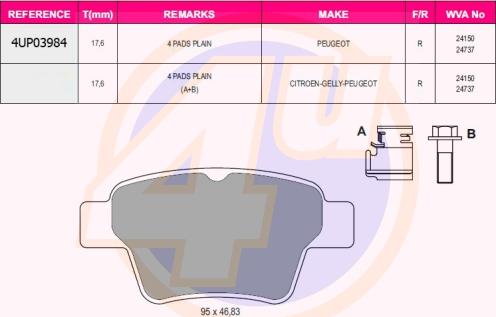 4U 4UP03984 - Гальмівні колодки, дискові гальма autozip.com.ua