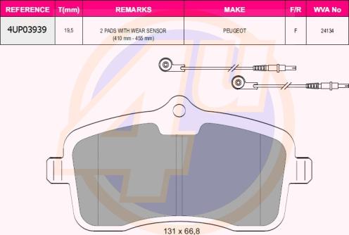 4U 4UP03939 - Гальмівні колодки, дискові гальма autozip.com.ua