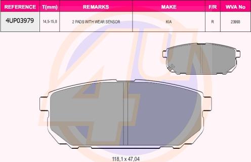 4U 4UP03979 - Гальмівні колодки, дискові гальма autozip.com.ua