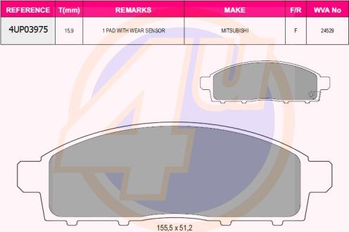 4U 4UP03975 - Гальмівні колодки, дискові гальма autozip.com.ua