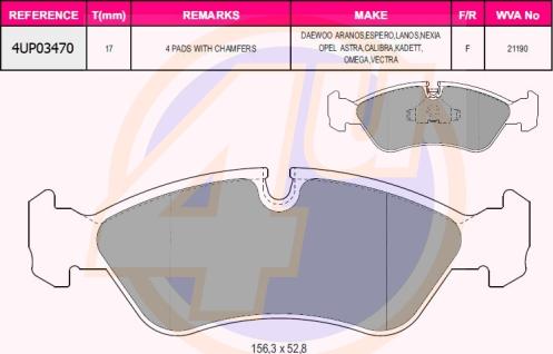 4U 4UP03470 - Гальмівні колодки, дискові гальма autozip.com.ua