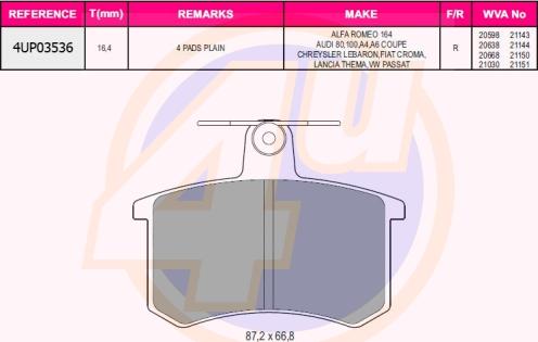 4U 4UP03536 - Гальмівні колодки, дискові гальма autozip.com.ua