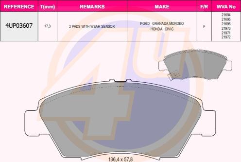 4U 4UP03607 - Гальмівні колодки, дискові гальма autozip.com.ua