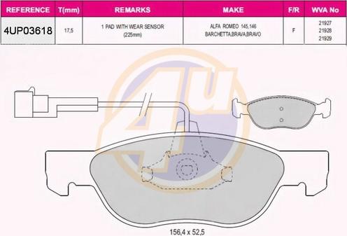 4U 4UP03618 - Гальмівні колодки, дискові гальма autozip.com.ua