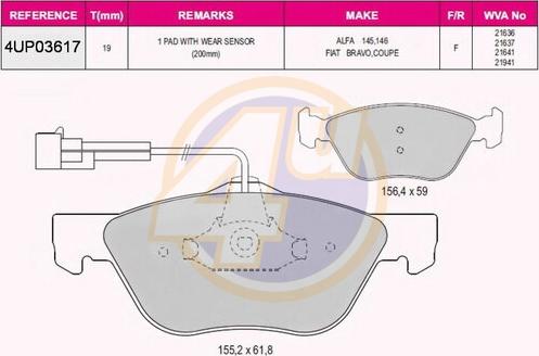 4U 4UP03617 - Гальмівні колодки, дискові гальма autozip.com.ua