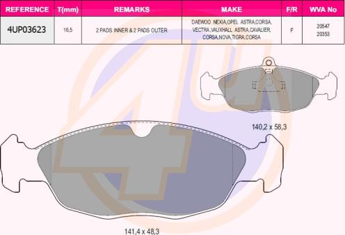 4U 4UP03623 - Гальмівні колодки, дискові гальма autozip.com.ua