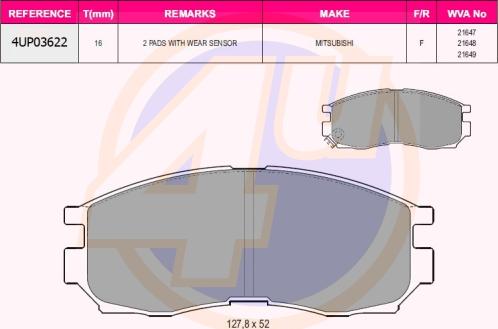 4U 4UP03622 - Гальмівні колодки, дискові гальма autozip.com.ua