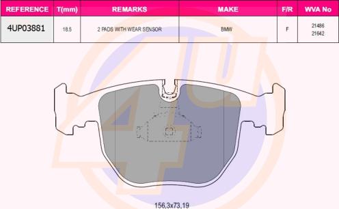 4U 4UP03881 - Гальмівні колодки, дискові гальма autozip.com.ua