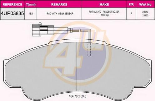 4U 4UP03835 - Гальмівні колодки, дискові гальма autozip.com.ua