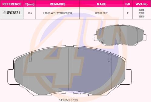 4U 4UP03831 - Гальмівні колодки, дискові гальма autozip.com.ua