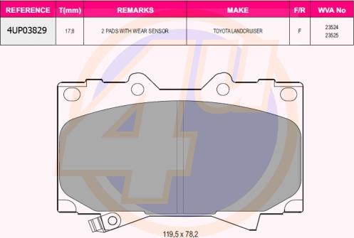 4U 4UP03829 - Гальмівні колодки, дискові гальма autozip.com.ua