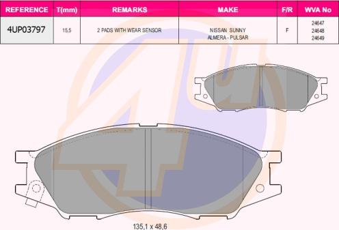 4U 4UP03797 - Гальмівні колодки, дискові гальма autozip.com.ua