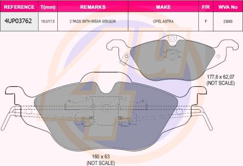 4U 4UP03762 - Гальмівні колодки, дискові гальма autozip.com.ua