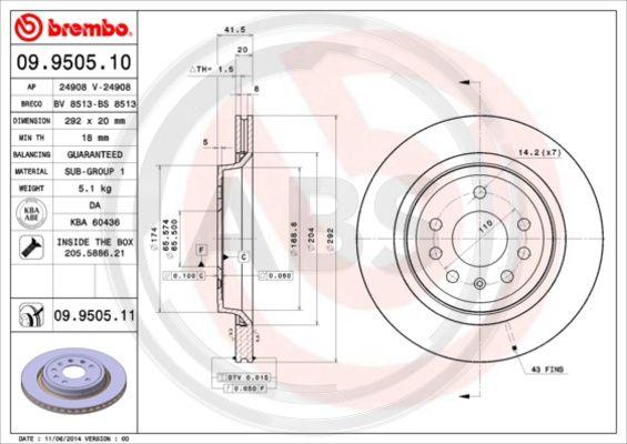 A.B.S. 09.9505.11 - Гальмівний диск autozip.com.ua