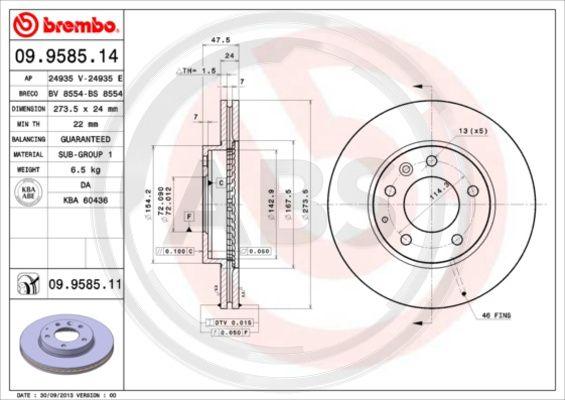 A.B.S. 09.9585.11 - Гальмівний диск autozip.com.ua