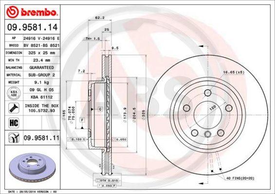 A.B.S. 09.9581.11 - Гальмівний диск autozip.com.ua