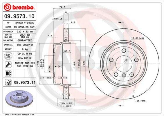 A.B.S. 09.9573.11 - Гальмівний диск autozip.com.ua