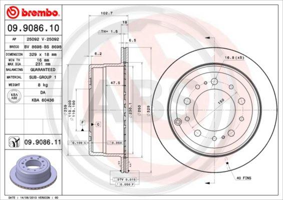 A.B.S. 09.9086.10 - Гальмівний диск autozip.com.ua