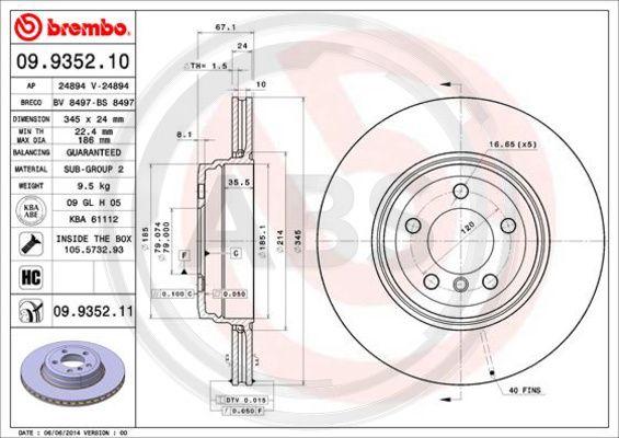 A.B.S. 09.9352.11 - Гальмівний диск autozip.com.ua