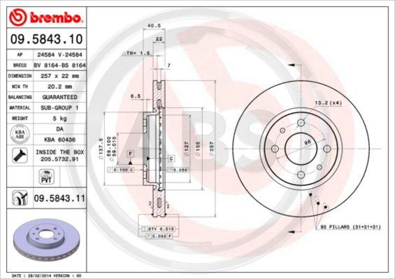 A.B.S. 09.5843.11 - Гальмівний диск autozip.com.ua