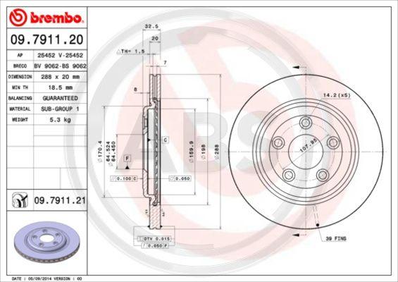 A.B.S. 09.7911.21 - Гальмівний диск autozip.com.ua