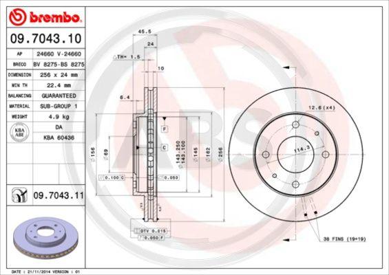 A.B.S. 09.7043.11 - Гальмівний диск autozip.com.ua