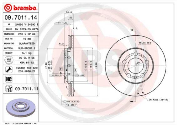 A.B.S. 09.7011.11 - Гальмівний диск autozip.com.ua