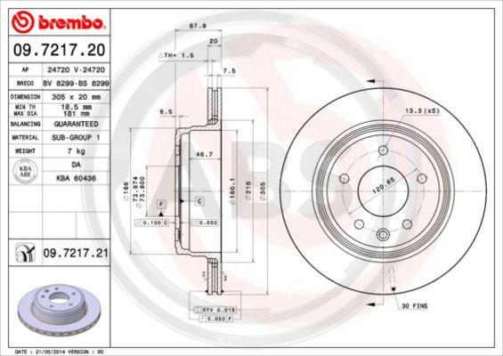 A.B.S. 09.7217.21 - Гальмівний диск autozip.com.ua