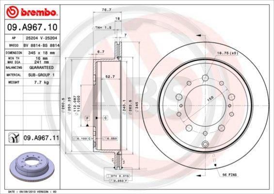 A.B.S. 09.A967.11 - Гальмівний диск autozip.com.ua