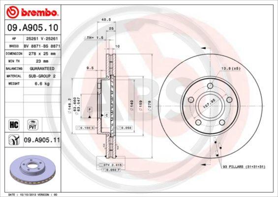 A.B.S. 09.A905.10 - Гальмівний диск autozip.com.ua