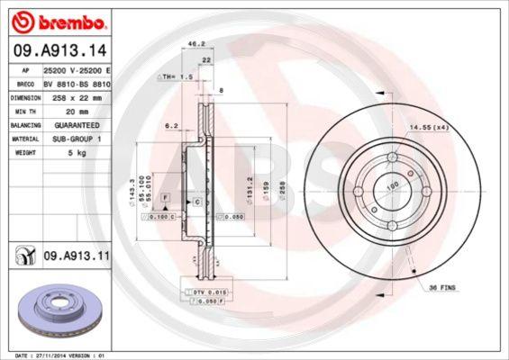 A.B.S. 09.A913.11 - Гальмівний диск autozip.com.ua