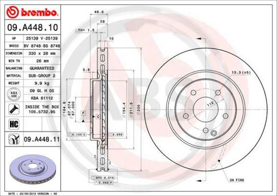 A.B.S. 09.A448.11 - Гальмівний диск autozip.com.ua