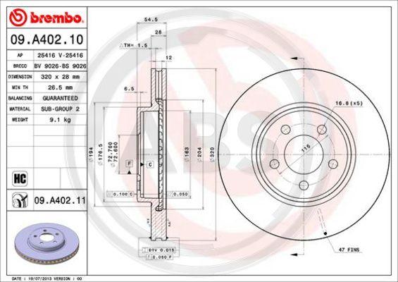 A.B.S. 09.A402.11 - Гальмівний диск autozip.com.ua